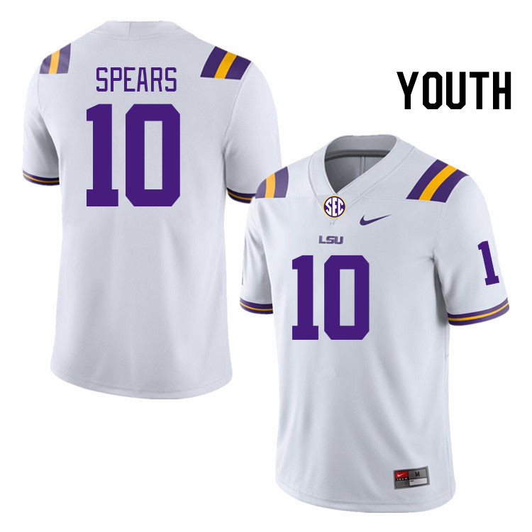 Youth #10 Dashawn Spears LSU Tigers College Football Jerseys Stitched-White